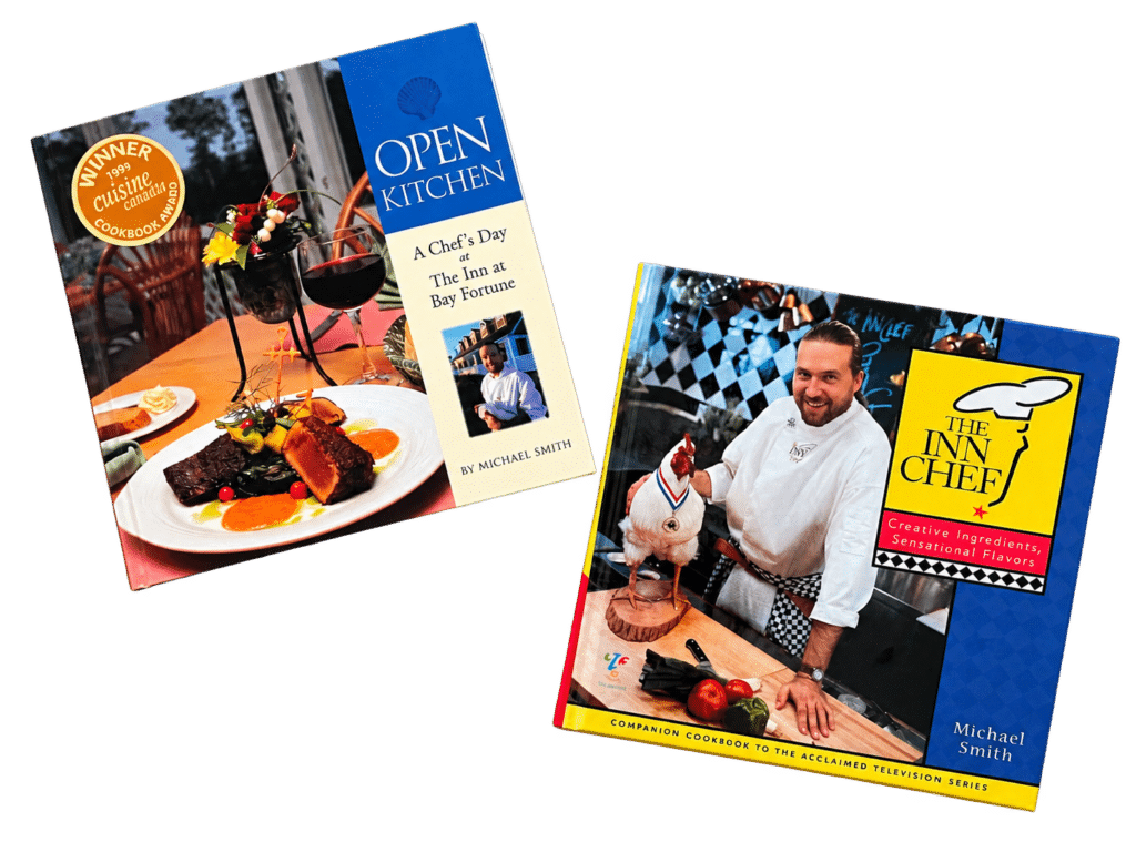 Cookbooks and an open recipe spread