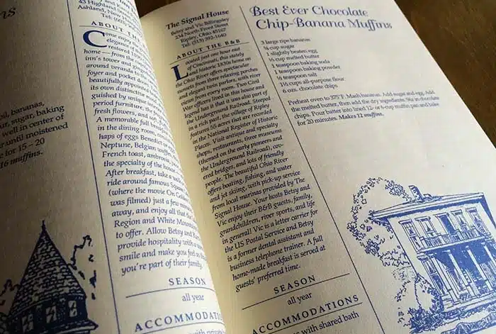 Open Rise and Dine cookbook spread with a recipe and illustrated page details